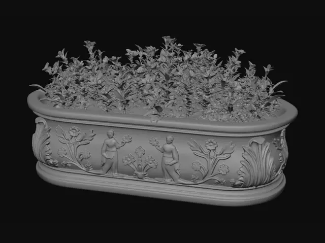 3D model for Purple Blooms in an Ornate Stone Planter