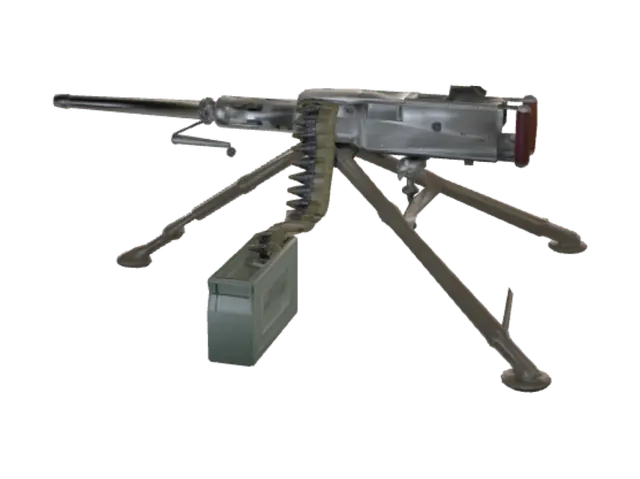 Tripod-Mounted Belt-Fed Machine Gun 3D model, vytvořený pomocí AI