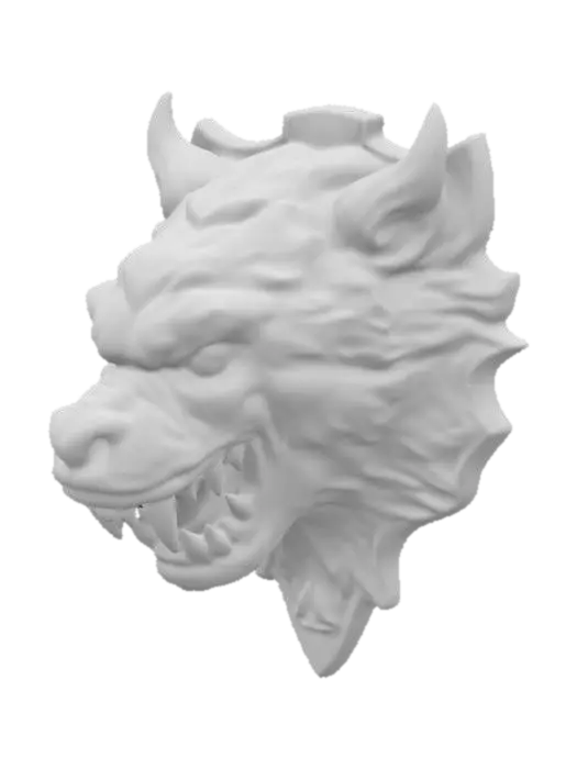 3D model for an intricately carved wooden wall bust of a demon bear head, highly detailed, wall bust,