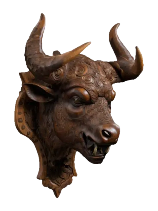 3D model for intricately carved wooden wall bust of a demonic buffalo