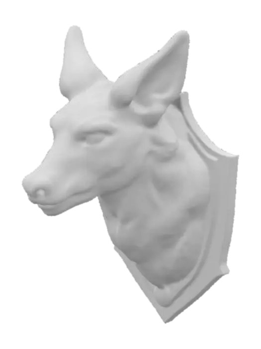 3D model for intricately carved wooden wall bust of a jackal