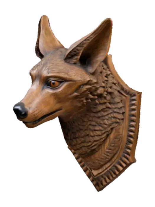 3D model for intricately carved wooden wall bust of a jackal