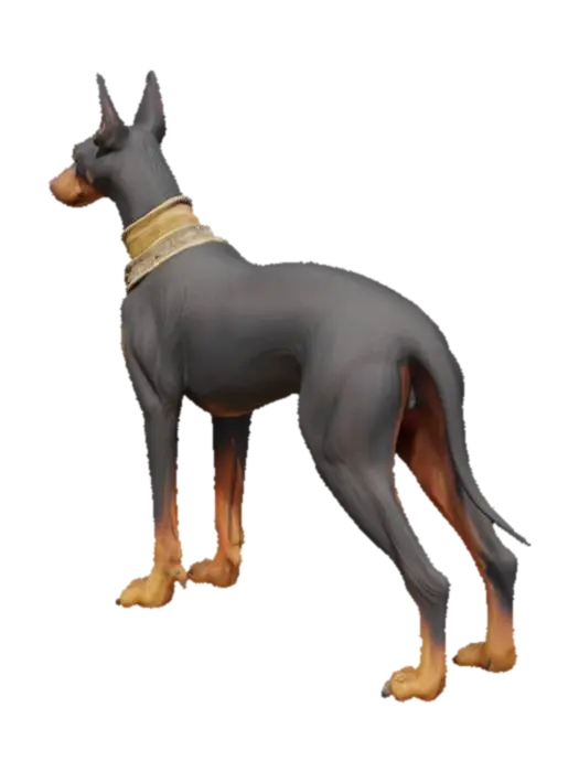 an ultra realistic high fidelity 3d model of a doberman that has a hell hound feel… 3D model, vytvořený pomocí AI