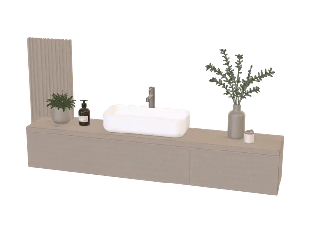 Warm Minimalist Bathroom Vanity 3D model, vytvořený pomocí AI