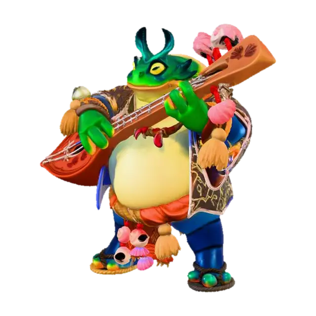 Frog Minstrel - Gamingcharacter 3D model, vytvořený pomocí AI