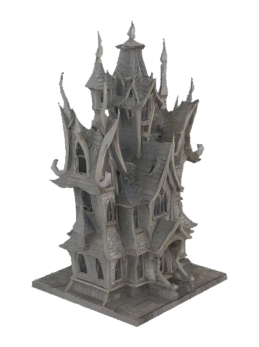Enchanted Spire Manor - Mansion 3D model, vytvořený pomocí AI