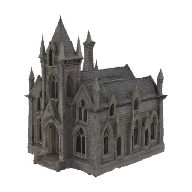 Gothic Mansion 3D model, vytvořený pomocí AI