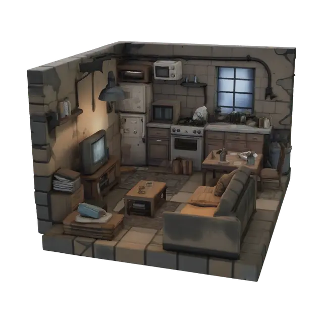 Basement Oasis - Retreat 3D model, vytvořený pomocí AI