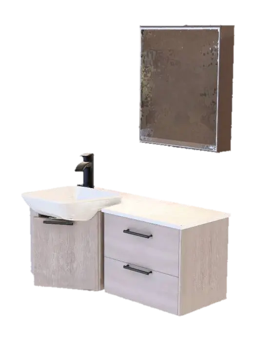Create a modern, intimate Scandinavian-style bathroom corner in realistic 3D,… - Vanity 3D model, vytvořený pomocí AI
