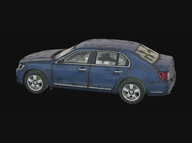 3D model for Shattered Blue Sedan