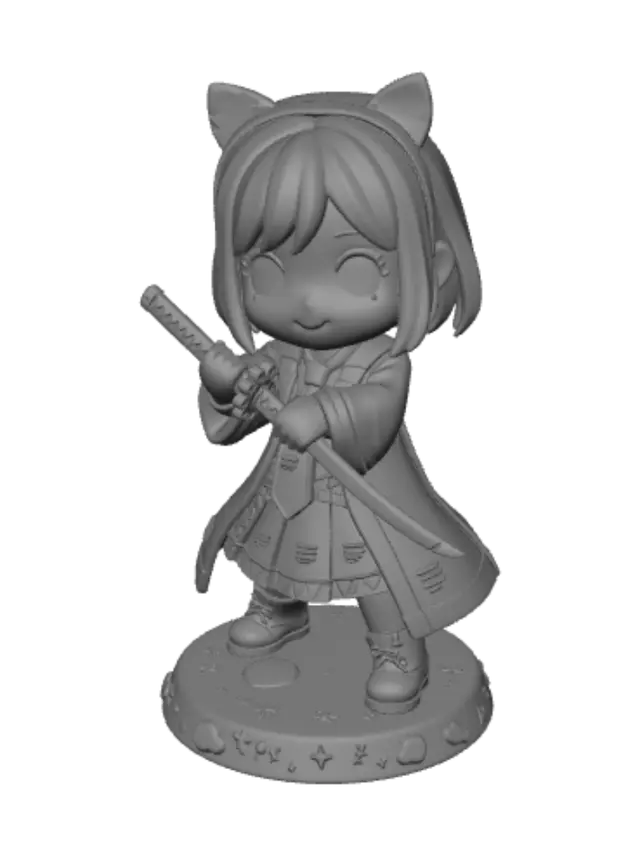 3D model for Cat-Eared Chibi Warrior with Pink Katana