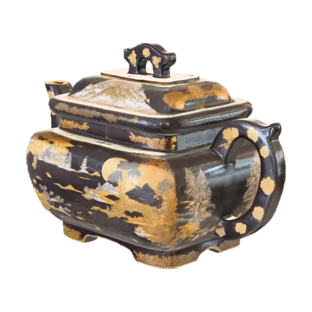 3D model for Ornate Black Teapot with Gold Designs