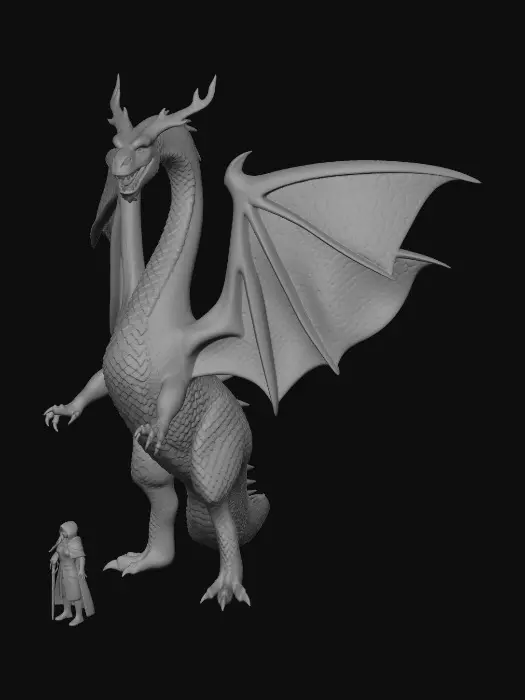 3D model for Make the dragon 5 times bigger than the woman.