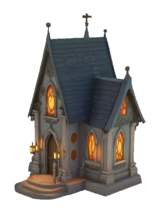 Stylized Chapel , World of Warcraft 3D model, vytvořený pomocí AI