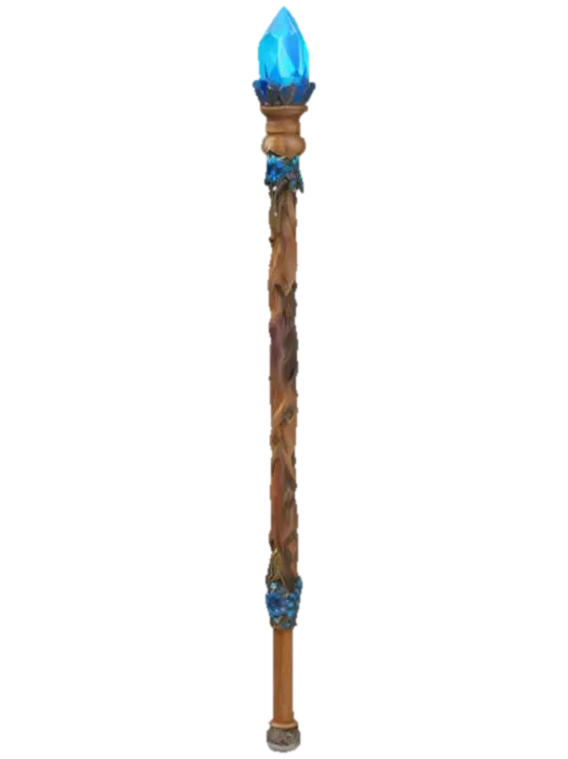 Make a wooden staff with the blue chrystal at the top - Stick 3D model, vytvořený pomocí AI