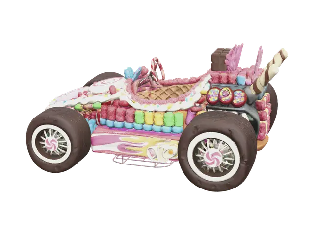 Realistic Sugar Rush Racers 3D model, vytvořený pomocí AI