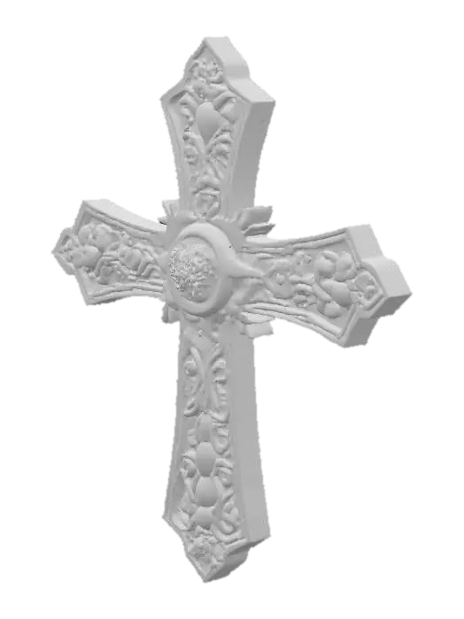 3D model for Golden Cross Artifact with a gem in the center.