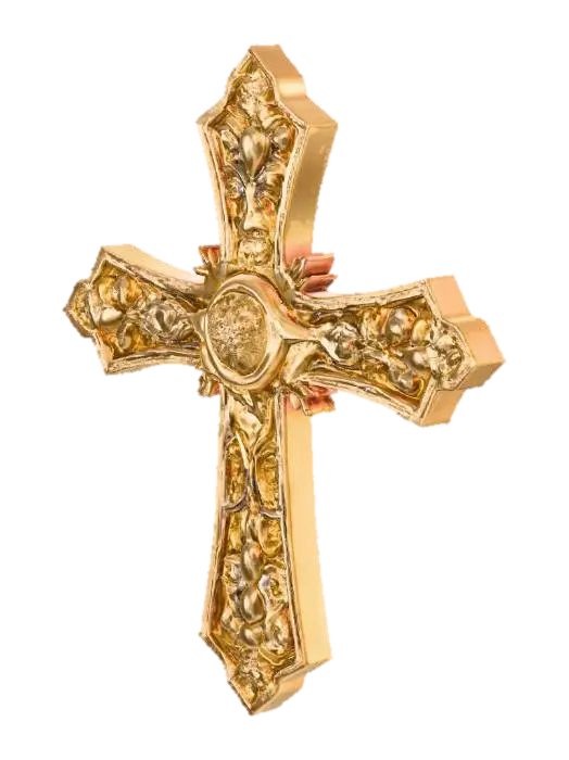 3D model for Golden Cross Artifact with a gem in the center.