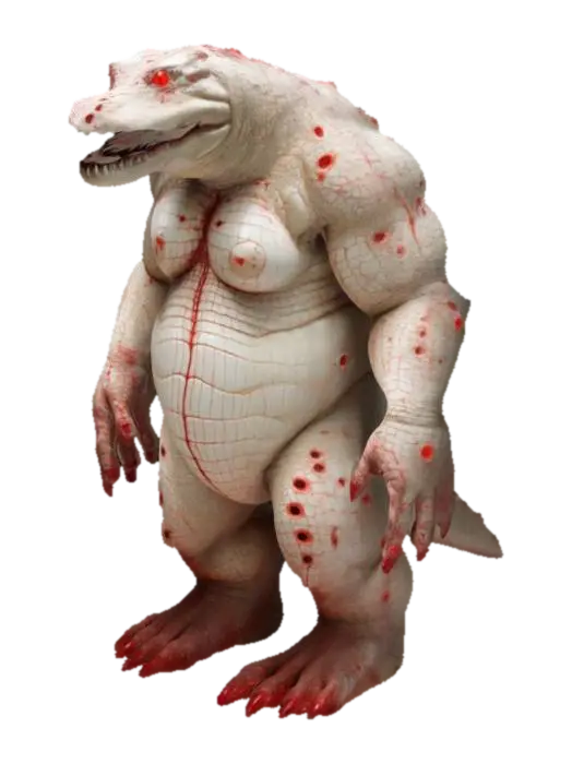 An otherworldly crocodile humanoid figure with no facial features, no eyes, no… 3D model, vytvořený pomocí AI