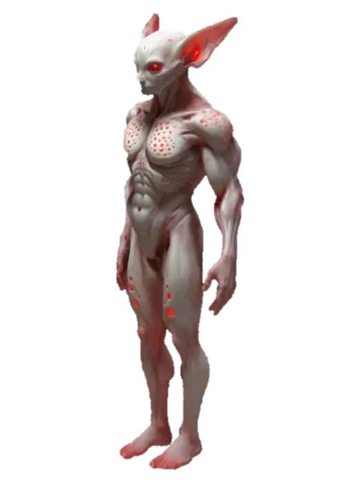 An alien humanoid with no facial features, no eyes, no mouth, no nose, large elf… - Scars 3D model, vytvořený pomocí AI