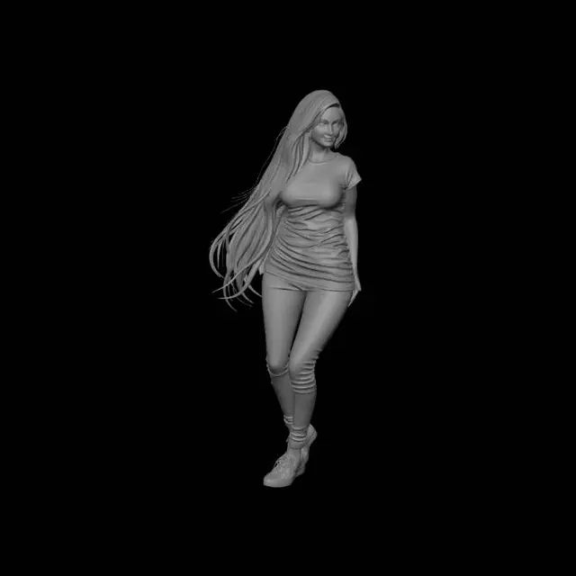 3D model for Big boobs women in the white tshirt