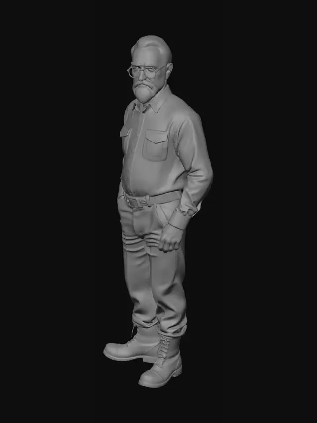 3D model for мужчина, средних лет, в стиле 30-ых, 1930 годов, реалистичные пропорции, обычный мужчина, средний класс, заводчанин, работник завода, простой мужчина. простак, работник литейной фабрики.
