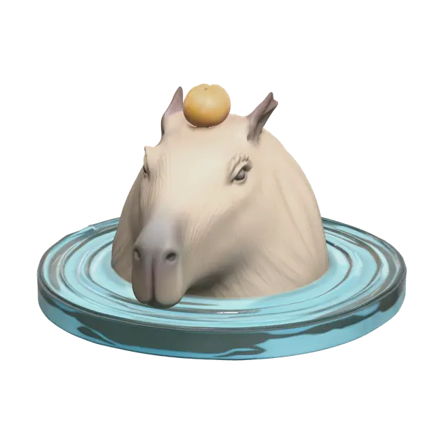 Modern Capybara With Orange On Head 3D model, vytvořený pomocí AI