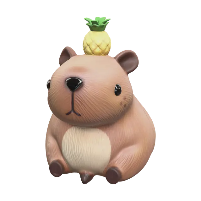 Stylized Capybara With Orange On Head 3D model, vytvořený pomocí AI