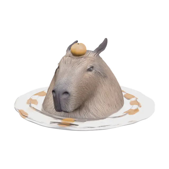 Capybara With Orange On Head 3D model, vytvořený pomocí AI