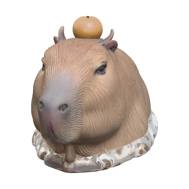 Fantasy Capybara With Orange On Head 3D model, vytvořený pomocí AI