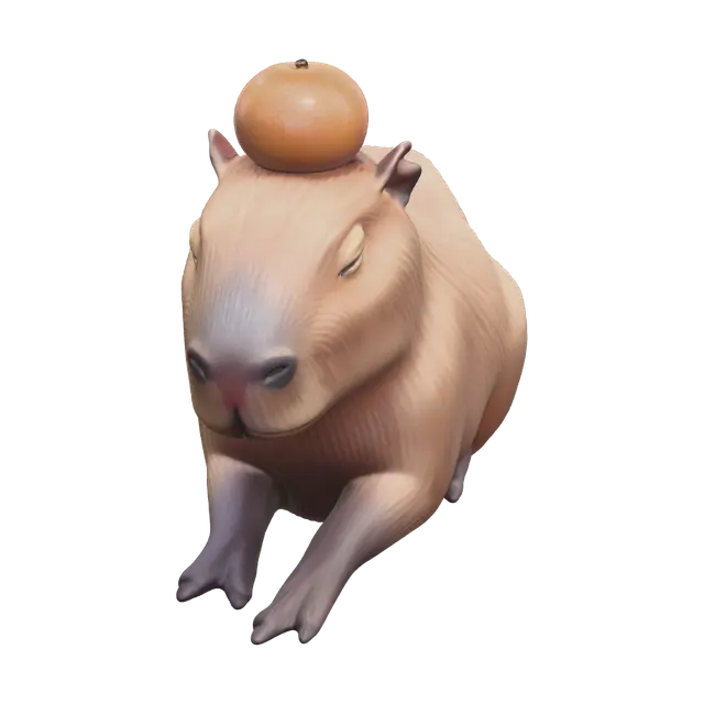 Ornate Capybara With Orange On Head 3D model, vytvořený pomocí AI