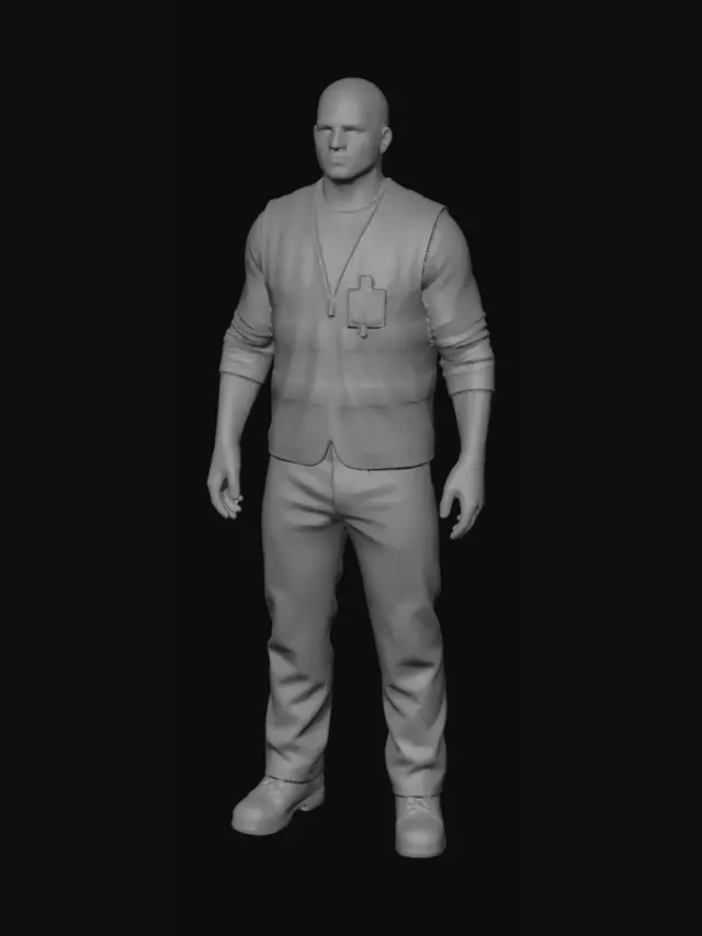 3D model for Male construction worker. No other equipment strapped to his belt. No glasses.