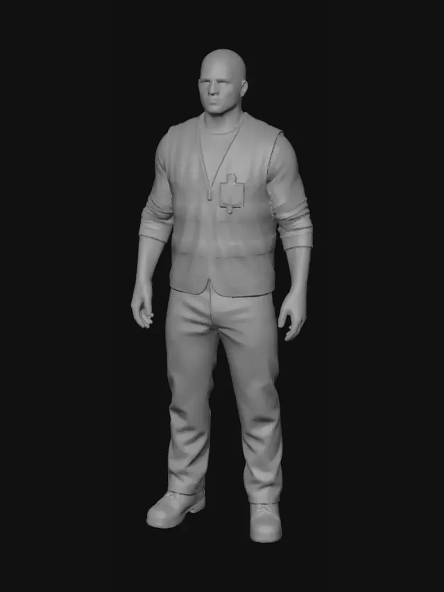 3D model for Male construction worker. No other equipment strapped to his belt. No glasses.