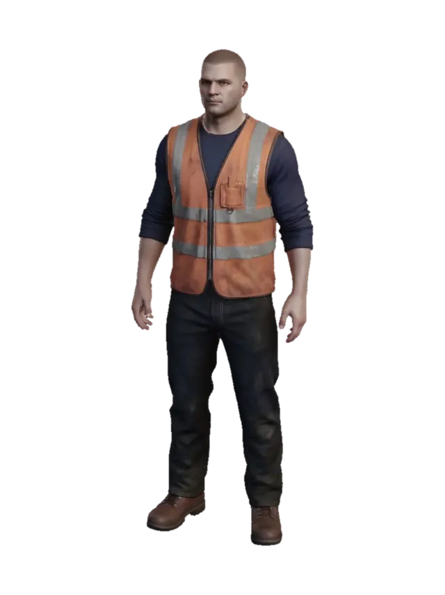 Modello 3D Male construction worker. No other equipment strapped to his belt. No glasses. - Workers, generato dall’IA