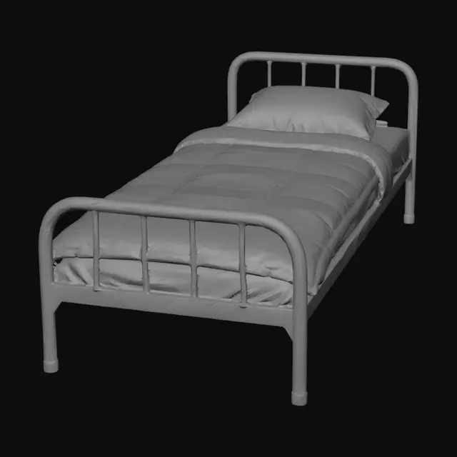 3D model for Grey Metal Bed with Quilted Comforter
