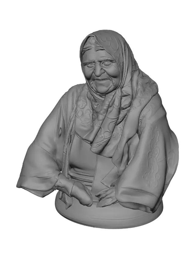3D model for Smiling Elderly Woman in a Blue Scarf
