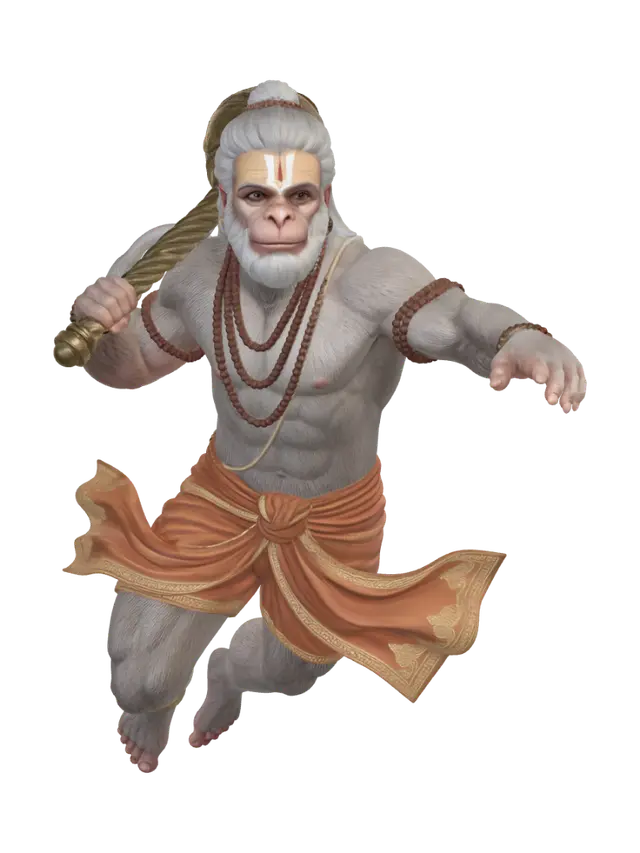 Hanuman Flying 3D - Devotional 3D model, vytvořený pomocí AI