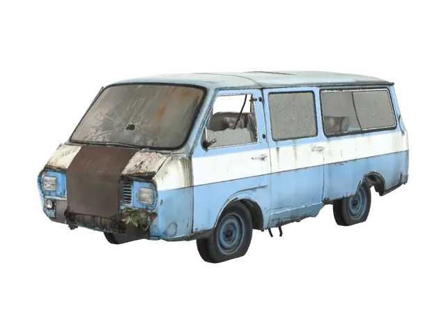 Forgotten Blue Van - Sideview 3D model, vytvořený pomocí AI