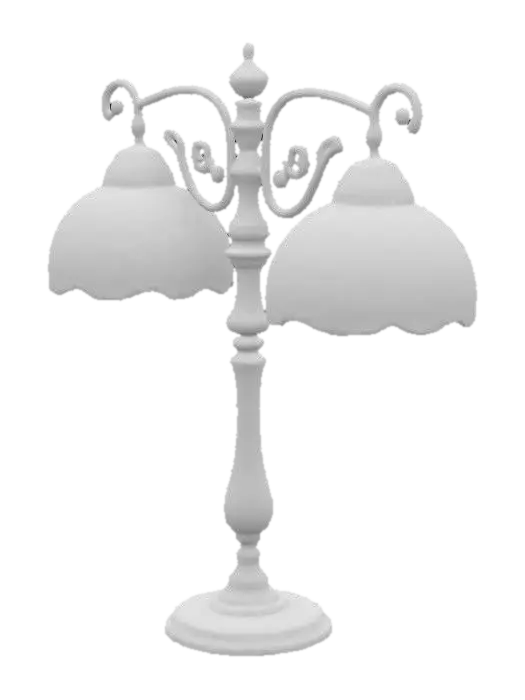 3D model for antique brass lamp with two lights side by side and tiffany style stained glass shades and pull cords for each lamp