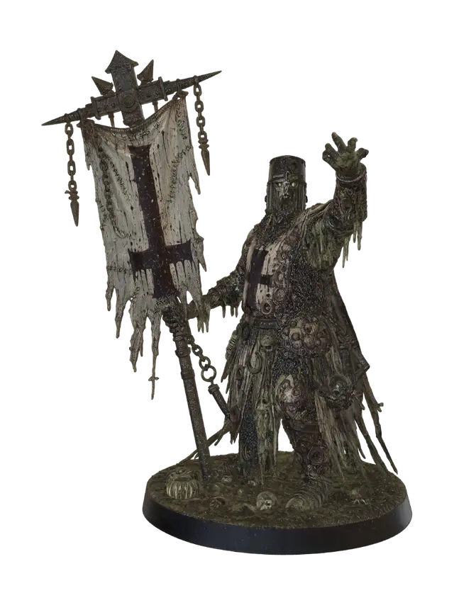 Trench Crusade tabletop miniature. Plague crusader standard bearer holding a… - Bloodborne 3D model, vytvořený pomocí AI