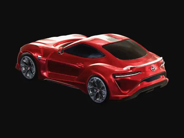 3D model for A sleek, high-performance sports car inspired by modern Italian supercars, with a glossy deep red finish. Features a low ground clearance, wide stance, and sharp aerodynamic lines. Includes narrow LED headlights, large front air intakes, sculpted side panels, and sporty alloy wheels with low-profile tires. Rear design has a diffuser, dual exhaust, and slim LED taillights. Clean 3D model, realistic proportions, game-ready topology, centered, no background.