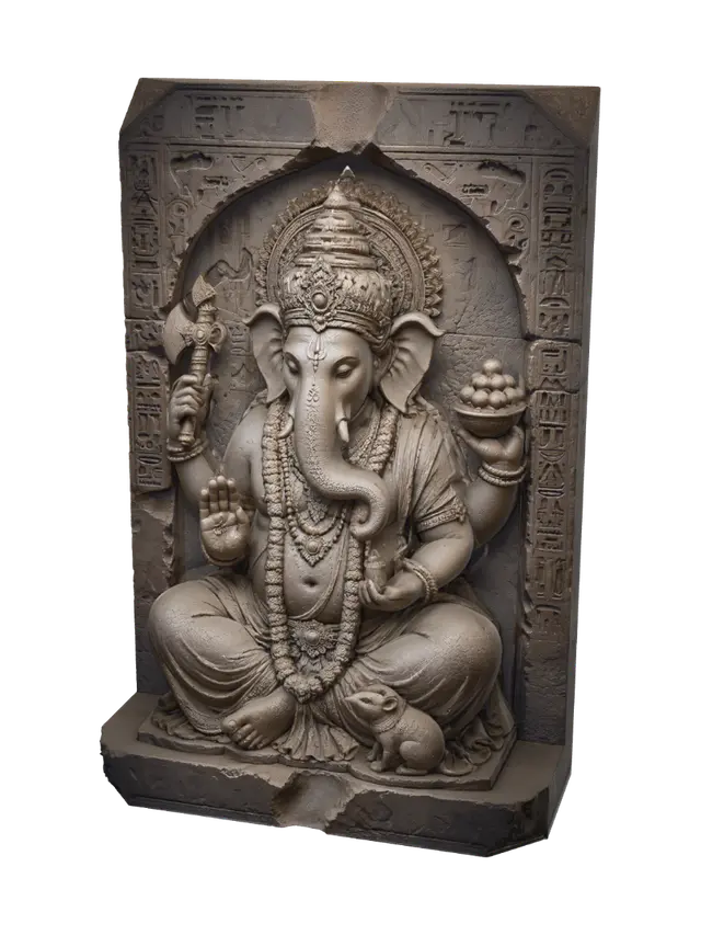 Ganesha Stone Sculpture with Modak - Idol 3D model, vytvořený pomocí AI