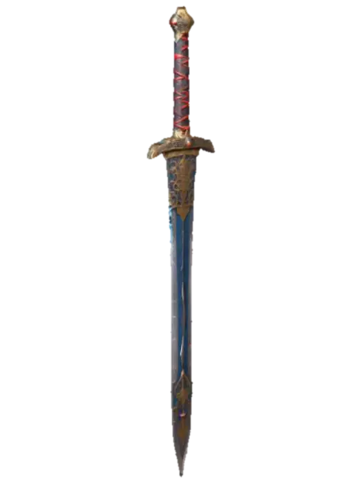 Create a detailed 3D model of a legendary pirate sword. The blade is dark metal with… - Swords 3D model, vytvořený pomocí AI