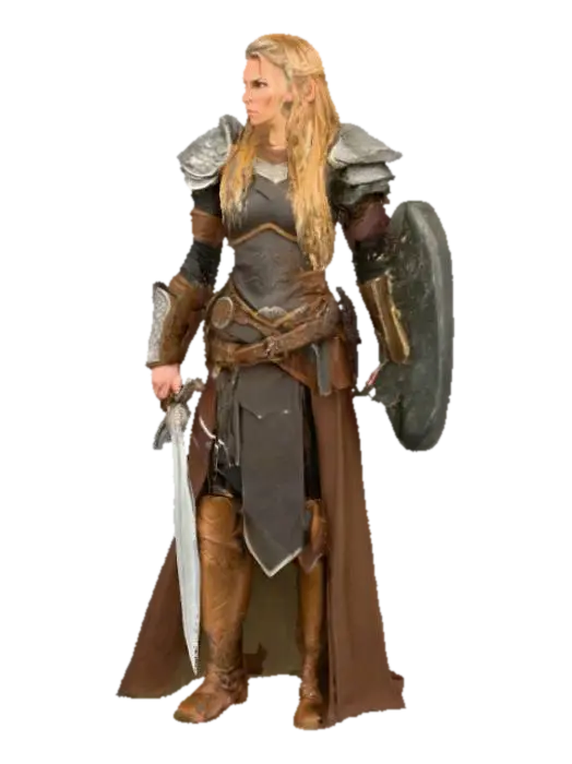 mujer guerrera vikinga con espada y un dragón sobre una roca 3D model, vytvořený pomocí AI