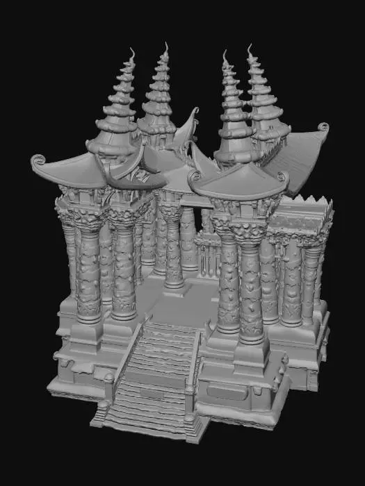 3D model for make me a giant open snowy temple for a roblox tower defense game and make a sign on the front saying "SUMMONING AREA"