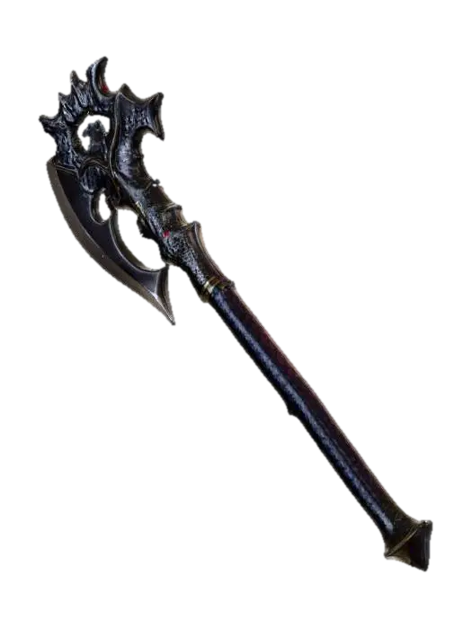 gothic godzilla skin scales themed battle axe 3D model, vytvořený pomocí AI