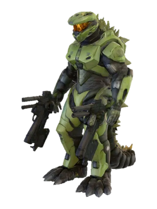master chief from halo wearing Godzilla fusion armor - Crossover 3D model, vytvořený pomocí AI