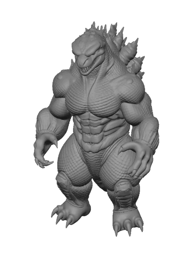 3D model for Make a super bodybuilder godzilla flexing muscles realistic style