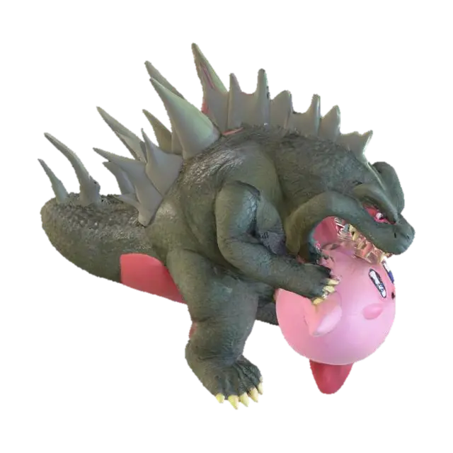 Kirby swallowing Godzilla , #PBR# - Kaiju 3D model, vytvořený pomocí AI