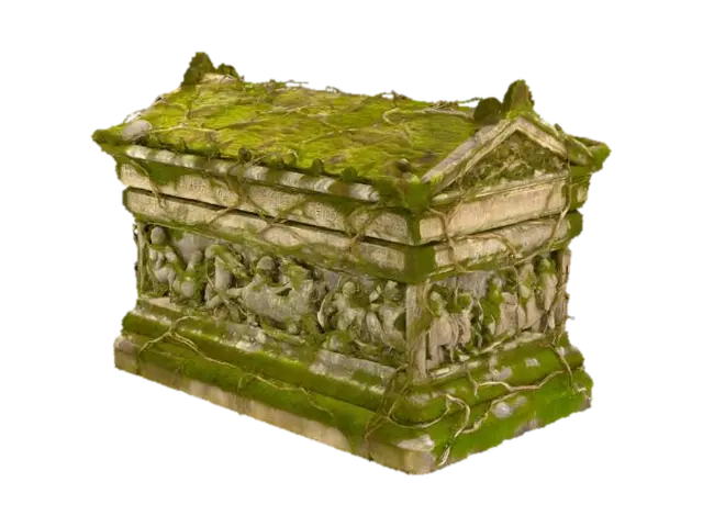 overgrown sarcophagus - Tomb 3D model, vytvořený pomocí AI